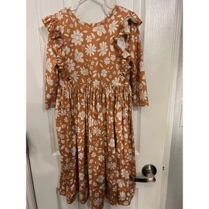 Mila & Rose Girls Rust‎ Orange Floral Ruffle Long Sleeve Twirl Dress 7-8 k7079